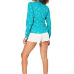 Chemisier col en v turquoise à fleurs - TIPV0002A