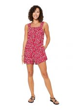 Combishort ample Rouge à fleurs blanches - COSIPV0001A