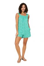 Combishort ample Vert turquoise à fleurs blanches - COSIPV0001B