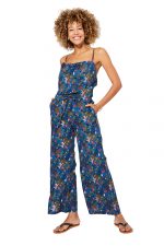 Combinaison à bretelles Bleue à fleurs - COLIPV0008A