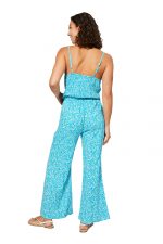 Combinaison à bretelles Bleue à fleurs blanches - COLIPV0008B – Image 2