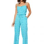 Combinaison à bretelles Bleue à fleurs blanches - COLIPV0008B