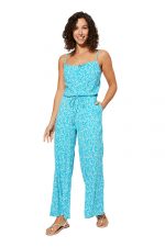 Combinaison à bretelles Bleue à fleurs blanches - COLIPV0008B