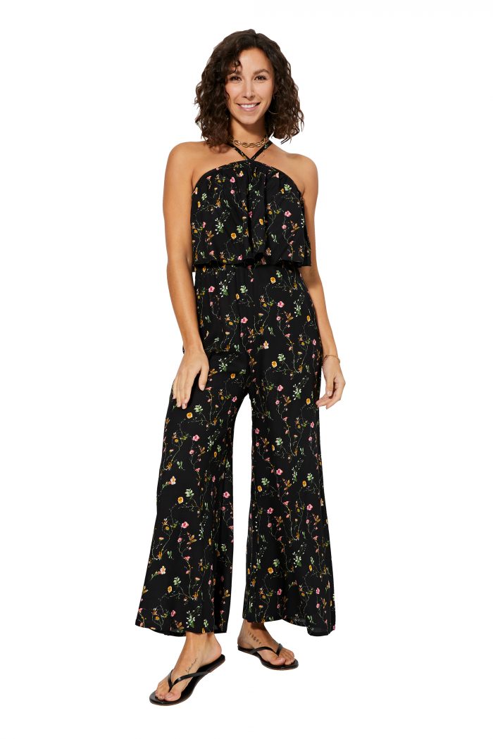 Combinaison bohème Noire à fleurs colorées - COLIPV0007A – Image 1