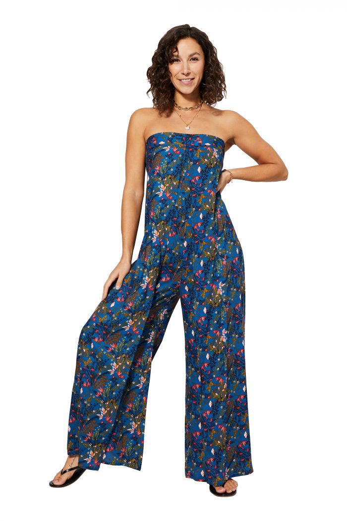 Combinaison bustier Bleue à fleurs colorées - COLIPV0004B – Image 1