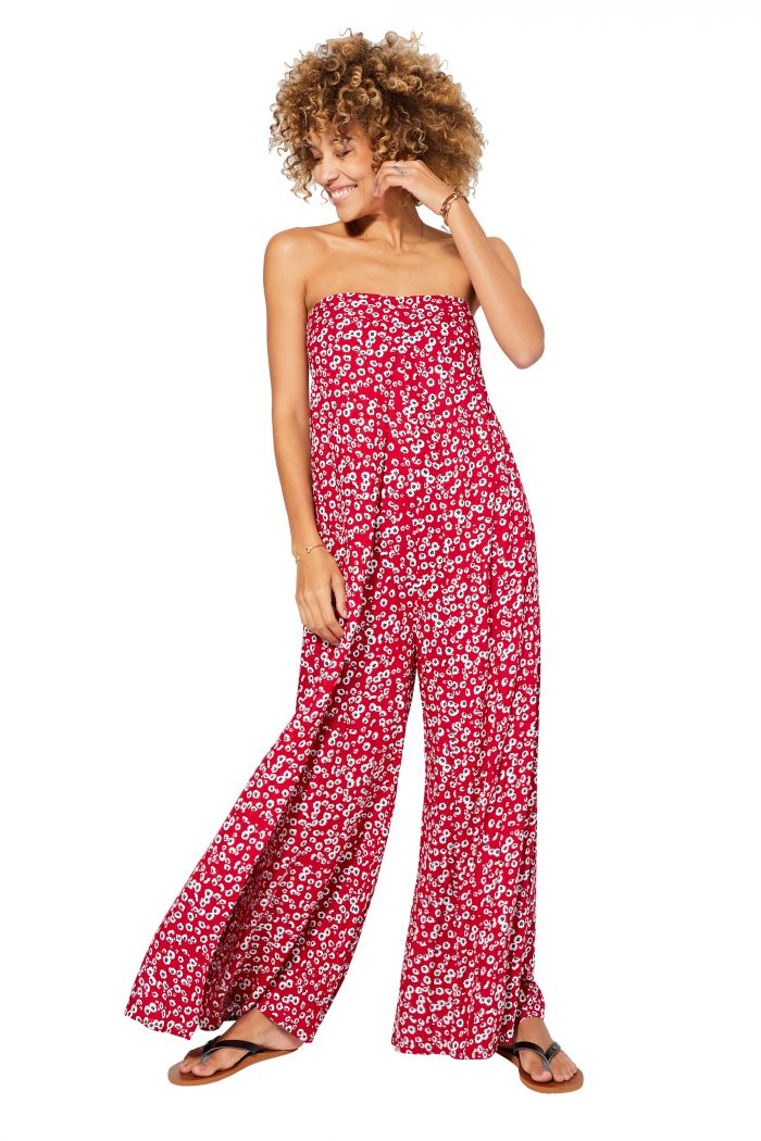 Combinaison bustier Rouge à fleurs blanches - COLIPV0004A – Image 1
