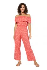 Combinaison à col bateau Corail à fleurs blanches - COLIPV0003B