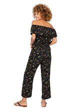 Combinaison à col bateau Noire à fleurs colorées - COLIPV0003A – Image 2