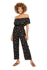 Combinaison à col bateau Noire à fleurs colorées - COLIPV0003A