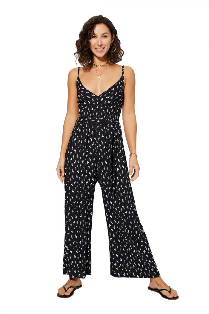 Combinaison décolleté Noire à fleurs blanches - COLIPV0005A – Image 1