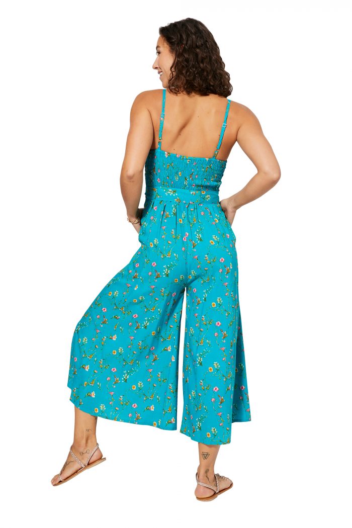 Combinaison évasée Bleue à fleurs colorées - COLIPV0006B – Image 2