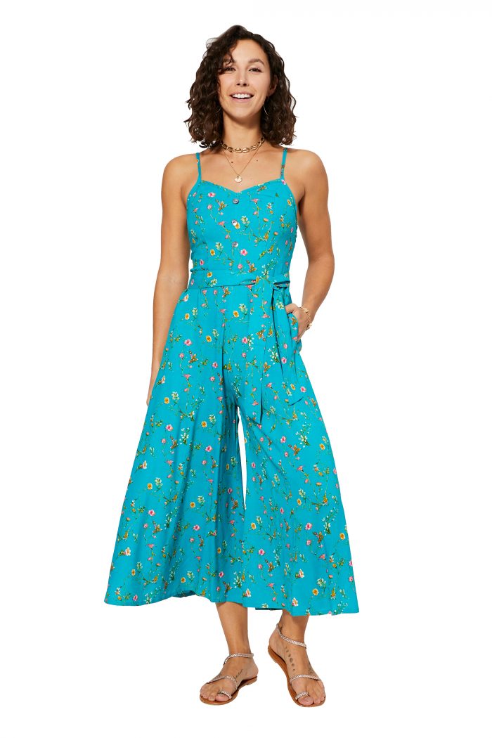 Combinaison évasée Bleue à fleurs colorées - COLIPV0006B – Image 1