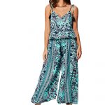 Combinaison à bretelles à nouer Bleue à fleurs ethniques - MCCO2000F