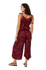 Combinaison à bretelles à nouer Noire à fleurs rouges - MCCO2000D – Image 2