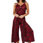 Combinaison à bretelles à nouer Noire à fleurs rouges - MCCO2000D