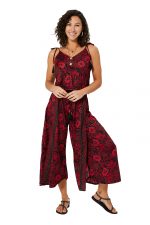 Combinaison à bretelles à nouer Noire à fleurs rouges - MCCO2000D