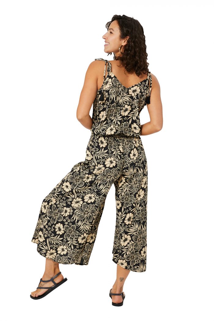 Combinaison à bretelles à nouer Noire à fleurs tropicales - MCCO2000G – Image 2