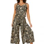 Combinaison à bretelles à nouer Noire à fleurs tropicales - MCCO2000G