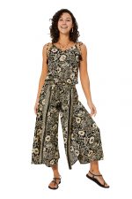 Combinaison à bretelles à nouer Noire à fleurs tropicales - MCCO2000G