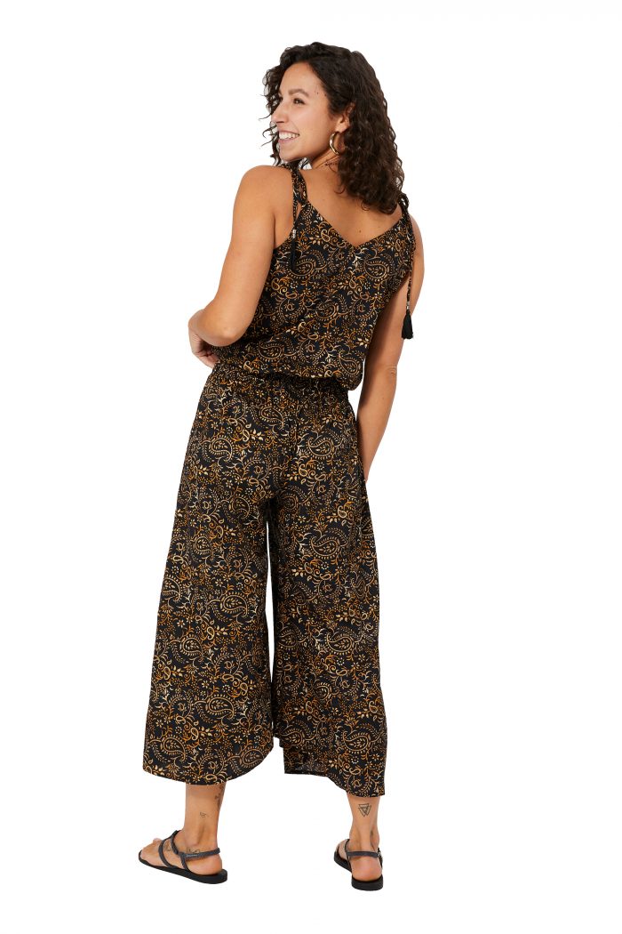 Combinaison à bretelles à nouer Noire à motifs dorés - MCCO2000E – Image 2