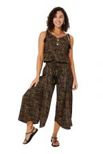 Combinaison à bretelles à nouer Noire à motifs dorés - MCCO2000E