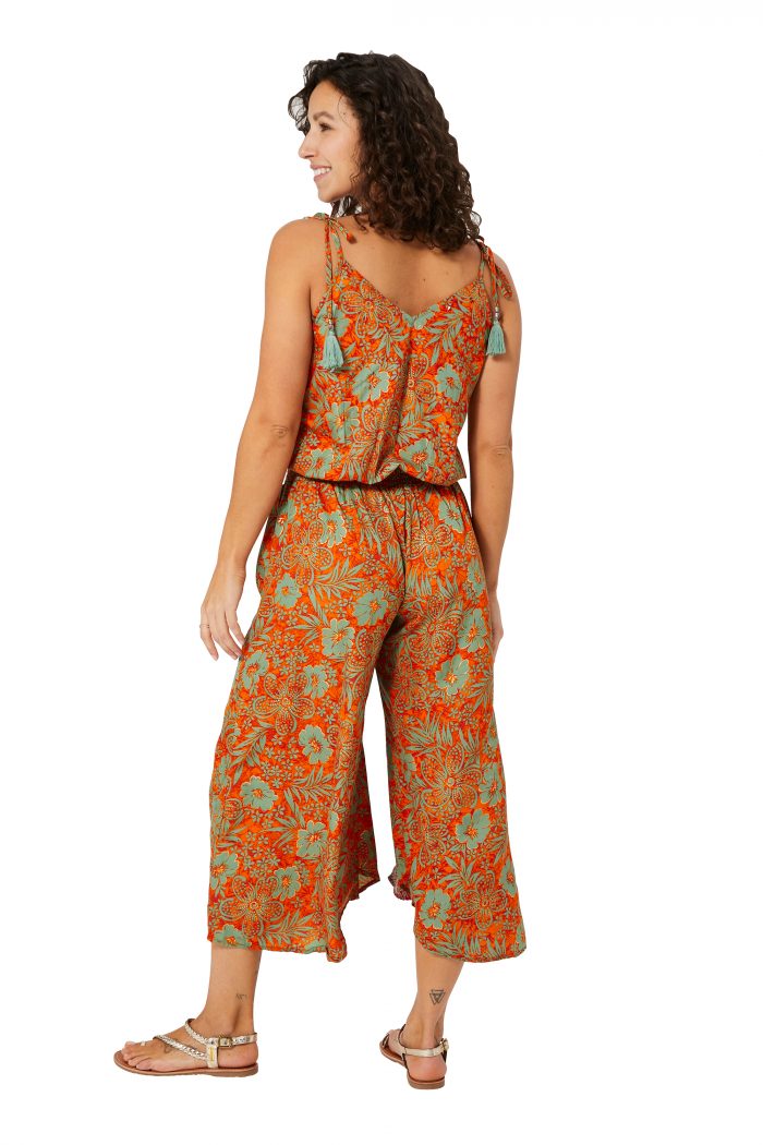 Combinaison à bretelles à nouer Orange à fleurs tropicales - MCCO2000C – Image 2