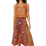 Combinaison à bretelles à nouer Orange à fleurs tropicales - MCCO2000C