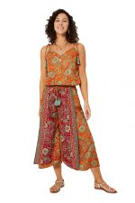 Combinaison à bretelles à nouer Orange à fleurs tropicales - MCCO2000C