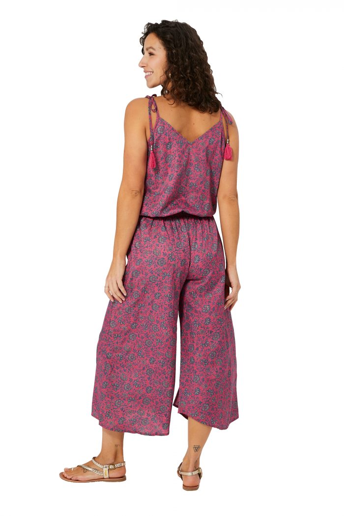 Combinaison à bretelles à nouer Rose à fleurs - MCCO2000B – Image 2