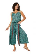 Combinaison à bretelles à nouer Turquoise à motifs ethniques - MCCO2000H