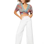 Crop Top ajusté Rouge et turquoise - TIP0042A