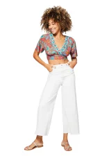 Crop Top ajusté Rouge et turquoise - TIP0042A