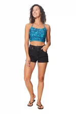 Crop Top dos nu à bretelles Bleu à fleurs - TIP0040A