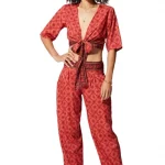 Ensemble pantalon et top noué rouge - ENS0001A