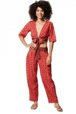 Ensemble pantalon et top noué rouge - ENS0001A