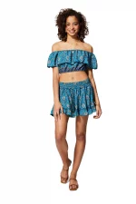 Ensemble jupe et top volant bleu - ENS0002A