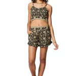 Ensemble short et top noir fleuri - ENS0003B