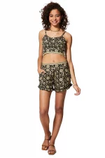 Ensemble short et top noir fleuri - ENS0003B