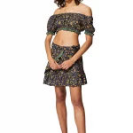 Ensemble jupe portefeuille et top bleu marine fleuri - ENS0004C