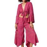 Ensemble bohème pantalon et top noué rose - ENS0005A