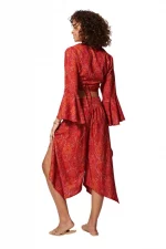 Ensemble bohème pantalon et top noué rouge - ENS0005B – Image 2