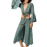 Ensemble bohème pantalon et top noué turquoise - ENS0005C