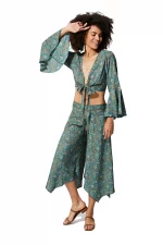 Ensemble bohème pantalon et top noué turquoise - ENS0005C