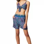 Ensemble short et crop top noué bleu - ENS0006B