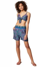 Ensemble short et crop top noué bleu - ENS0006B