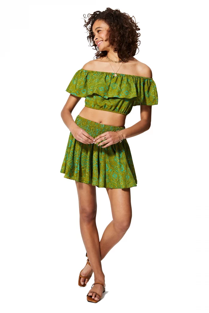 Ensemble jupe et top à volant vert - ENS0009A – Image 1