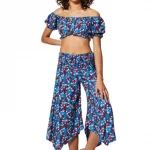 Ensemble pantalon et top court fleuri - ENS0010A