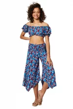 Ensemble pantalon et top court fleuri - ENS0010A