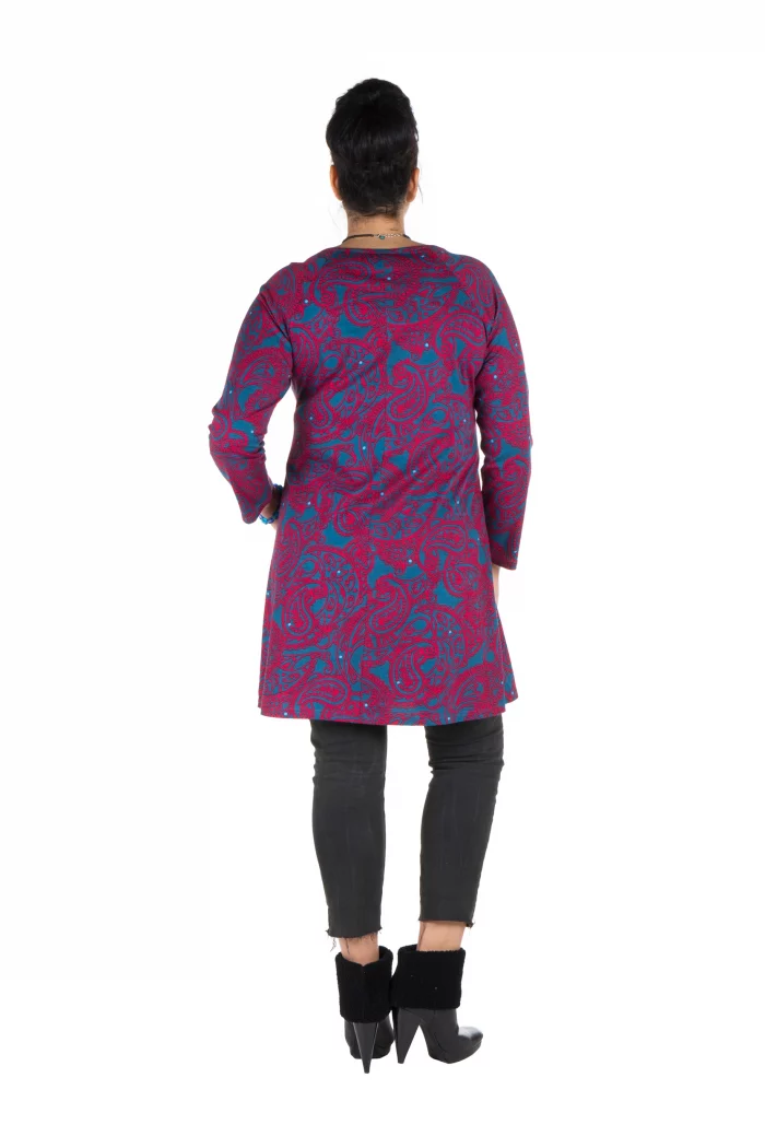 Tunique ethnique Bleue à motifs fuchsia - TUP6017A – Image 2
