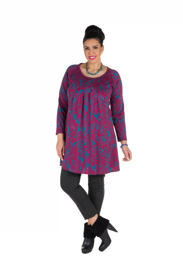 Tunique ethnique Bleue à motifs fuchsia - TUP6017A – Image 1